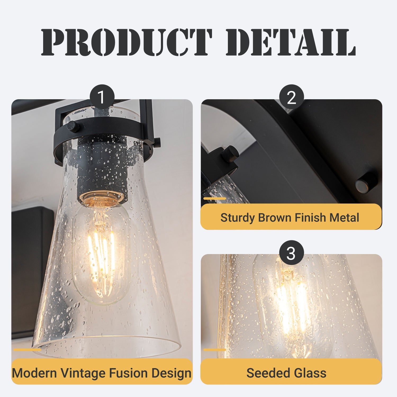 Modern Transitional 3-Light Vanity Wall Sconce in Dark Brown with Clear Bubble Glass Shades for Mirror, Bathroom or Hallway