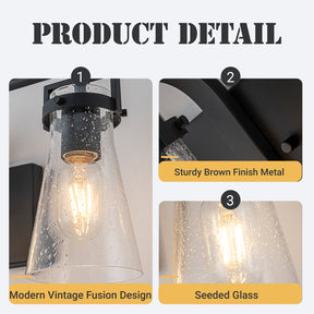 Modern Transitional 3-Light Vanity Wall Sconce in Dark Brown with Clear Bubble Glass Shades for Mirror, Bathroom or Hallway