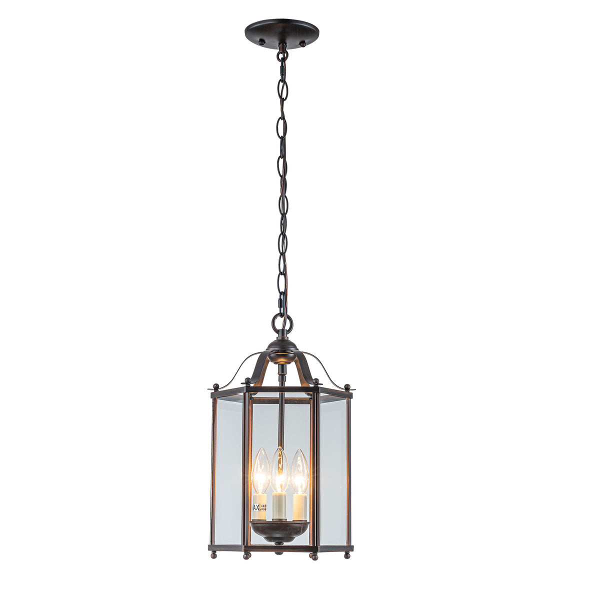 Vintage Bronze Lantern Pendant Light 3-Light Farmhouse Chandelier with Clear Glass Shade 10-Inch Hanging Light for Foyer Kitchen Island Dining Room