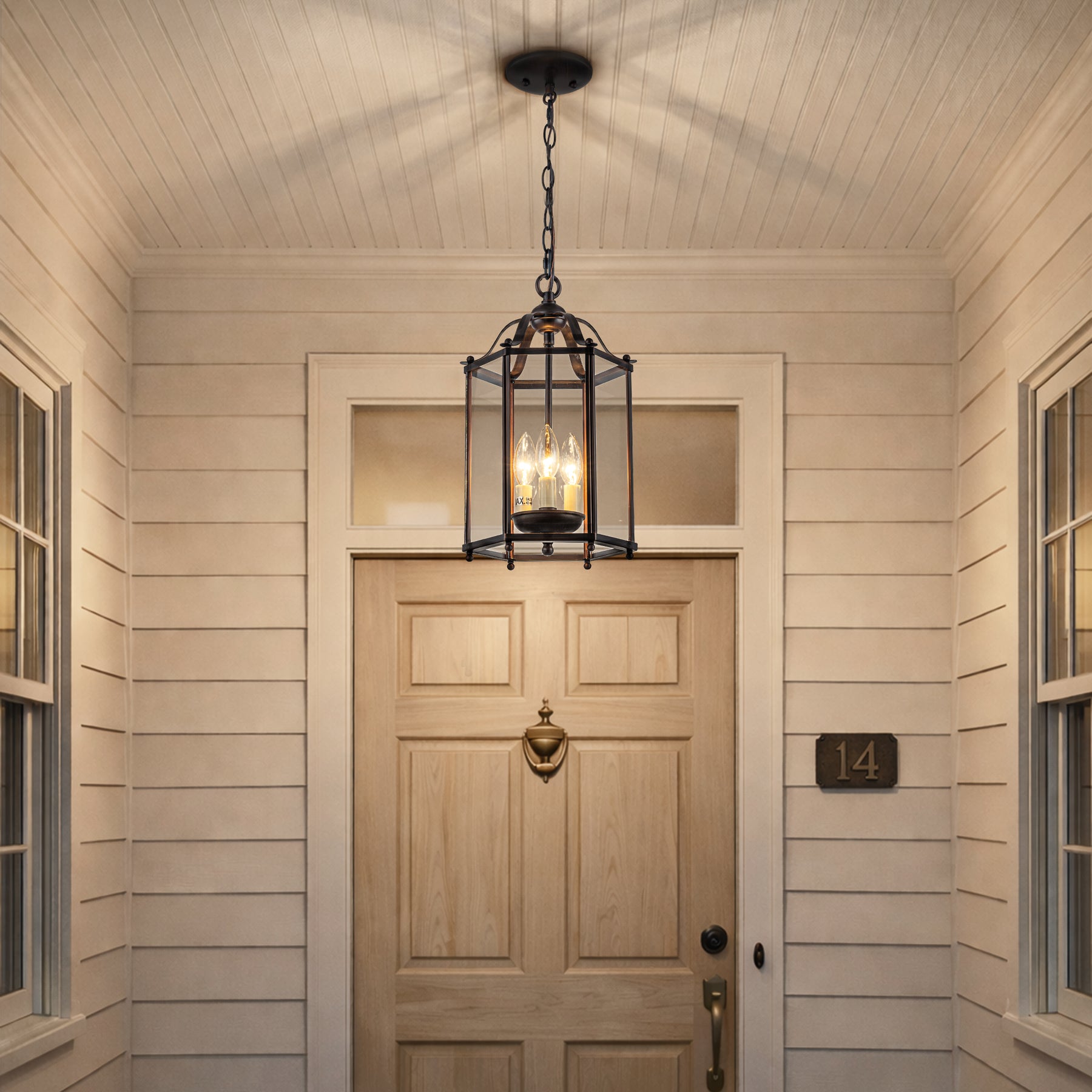 Vintage Bronze Lantern Pendant Light 3-Light Farmhouse Chandelier with Clear Glass Shade 10-Inch Hanging Light for Foyer Kitchen Island Dining Room