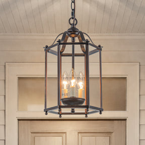 Vintage Bronze Lantern Pendant Light 3-Light Farmhouse Chandelier with Clear Glass Shade 10-Inch Hanging Light for Foyer Kitchen Island Dining Room