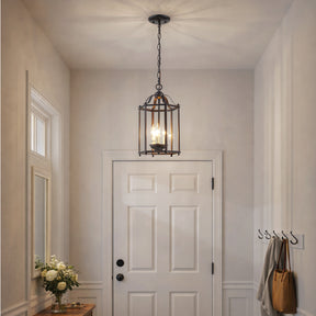 Vintage Bronze Lantern Pendant Light 3-Light Farmhouse Chandelier with Clear Glass Shade 10-Inch Hanging Light for Foyer Kitchen Island Dining Room