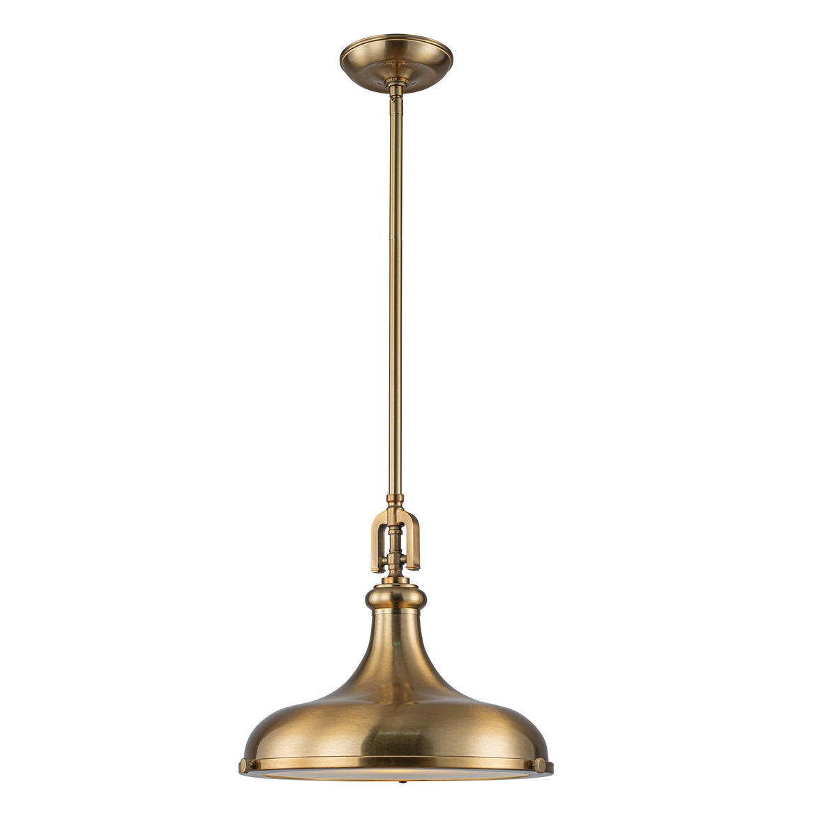 14'' Transitional 1-Light Satin Brass Pendant Light with Frosted Glass Shade for Kitchen Island or Dining Room