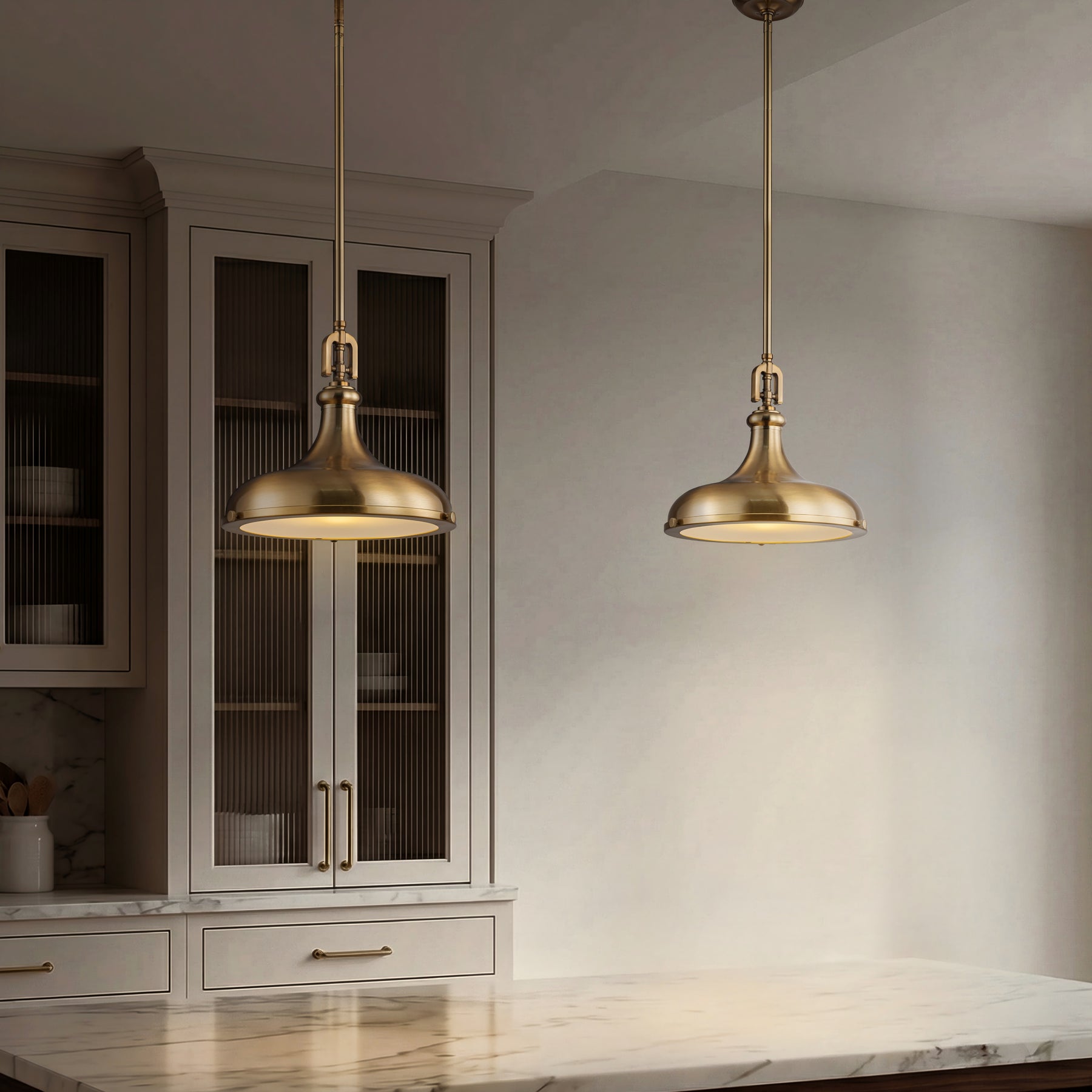 14'' Transitional 1-Light Satin Brass Pendant Light with Frosted Glass Shade for Kitchen Island or Dining Room