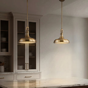 14'' Transitional 1-Light Satin Brass Pendant Light with Frosted Glass Shade for Kitchen Island or Dining Room