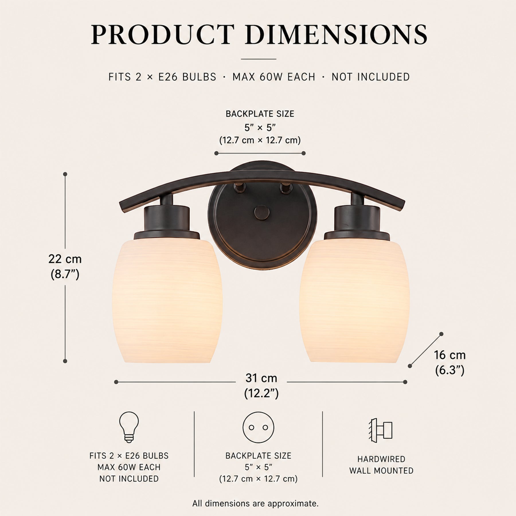 Modern Farmhouse 2-Light Bathroom Vanity Light Dark Brown Wall Sconce with Textured Opal Glass Shades 12-Inch Wall Mounted Fixture for Mirror Hallway