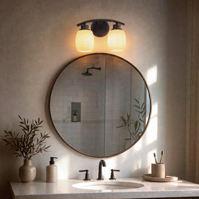 Modern Farmhouse 2-Light Bathroom Vanity Light Dark Brown Wall Sconce with Textured Opal Glass Shades 12-Inch Wall Mounted Fixture for Mirror Hallway