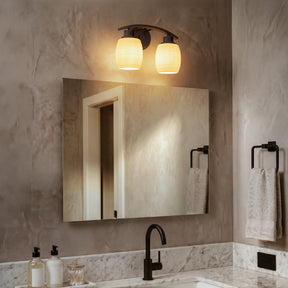 Modern Farmhouse 2-Light Bathroom Vanity Light Dark Brown Wall Sconce with Textured Opal Glass Shades 12-Inch Wall Mounted Fixture for Mirror Hallway