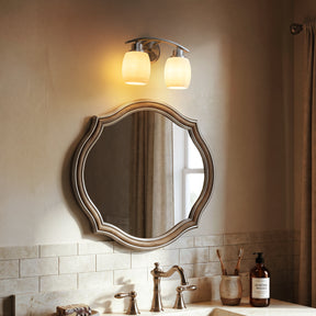 Modern Contemporary 2-Light Bathroom Vanity Light Satin Nickel Wall Sconce with Textured Opal Glass Shades 12-Inch Wall Mounted Fixture for Mirror Hallway
