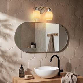 Modern Contemporary 2-Light Bathroom Vanity Light Satin Nickel Wall Sconce with Textured Opal Glass Shades 12-Inch Wall Mounted Fixture for Mirror Hallway