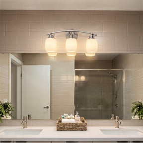 Modern Contemporary 3-Light Bathroom Vanity Light Satin Nickel Wall Sconce with Textured Opal Glass Shades 20-Inch Wall Mounted Fixture for Mirror Hallway