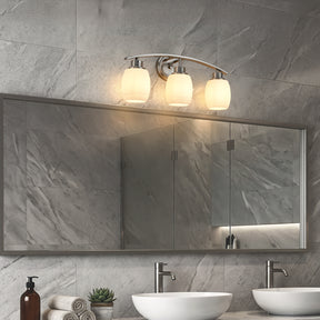 Modern Contemporary 3-Light Bathroom Vanity Light Satin Nickel Wall Sconce with Textured Opal Glass Shades 20-Inch Wall Mounted Fixture for Mirror Hallway