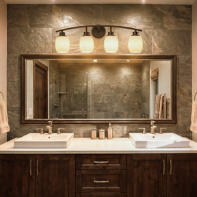 28-in Modern Contemporary  4-Light Bathroom Vanity Light Bath Bar Dark Brown Wall Sconce with Textured Opal Glass Shades for Mirror Hallway