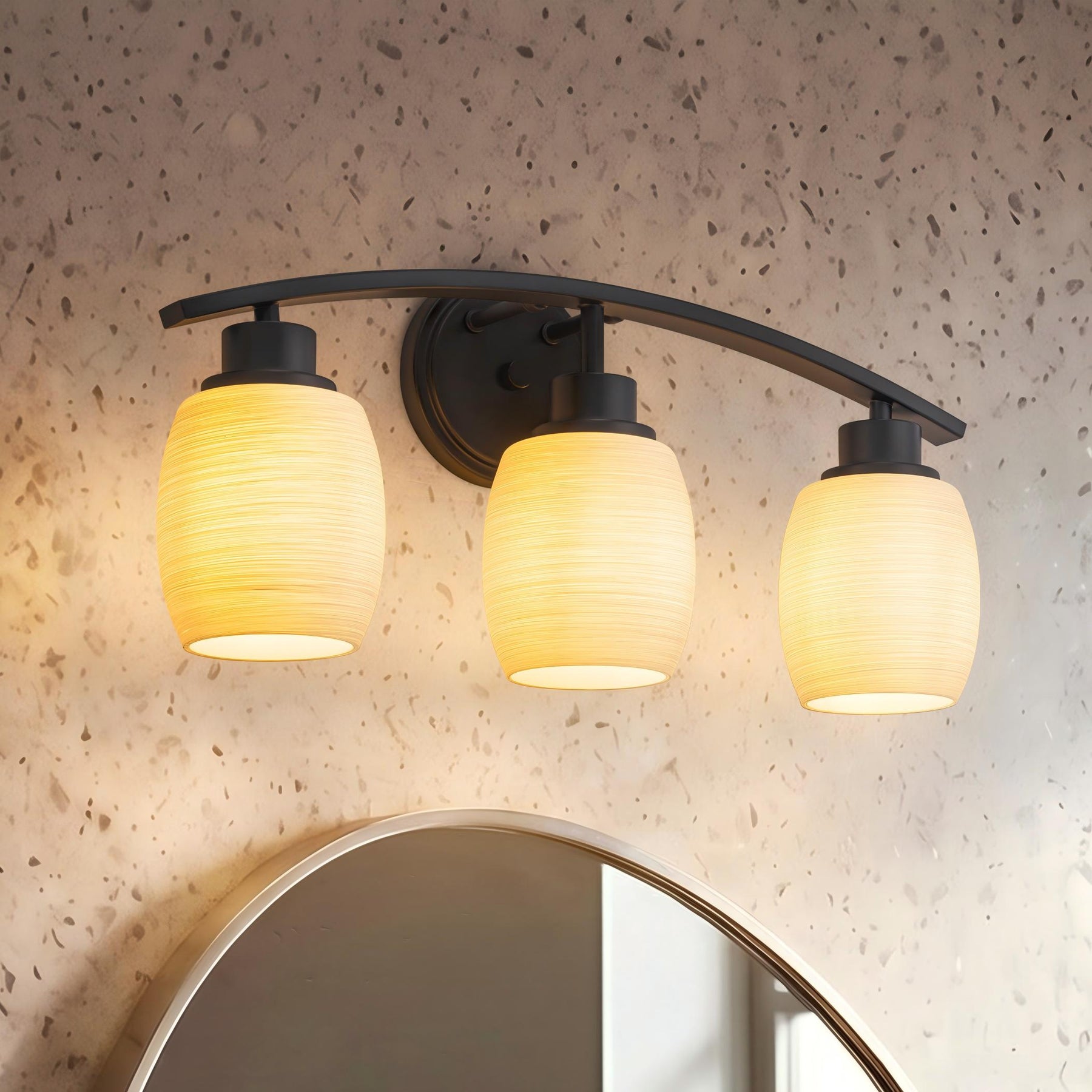 Modern Contemporary 3-Light Bathroom Vanity Light Dark Brown Wall Sconce with Textured Opal Glass Shades 20-Inch Wall Mounted Fixture for Mirror Hallway