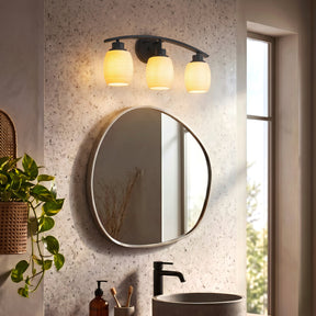 Modern Contemporary 3-Light Bathroom Vanity Light Dark Brown Wall Sconce with Textured Opal Glass Shades 20-Inch Wall Mounted Fixture for Mirror Hallway