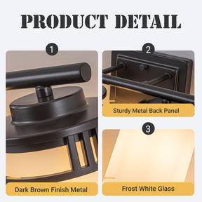 27-in Mid-century modern 4-Light Bathroom Vanity Light Bath Bar Dark Brown Wall Sconce with Frosted Glass Shades for Mirror Hallway