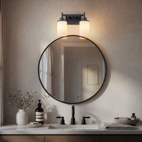 Modern Dark Brown 2-Light Vanity Wall Sconce with Opal Glass Shades Wall Mounted Fixture for Bathroom Mirror and Hallway