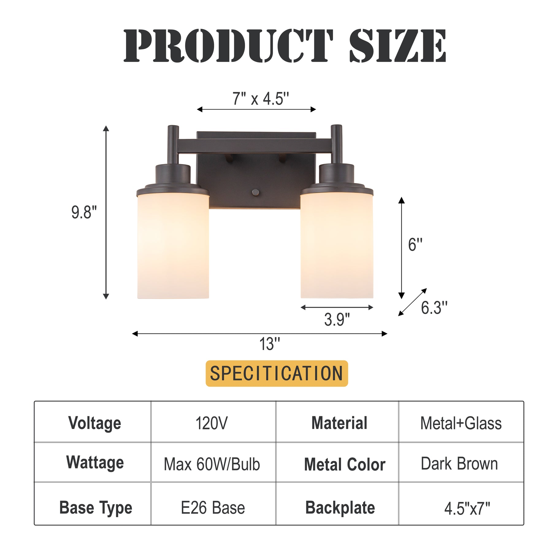 Modern Dark Brown 2-Light Vanity Wall Sconce with Opal Glass Shades Wall Mounted Fixture for Bathroom Mirror and Hallway