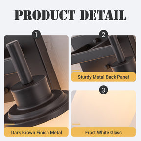 Modern Dark Brown 2-Light Vanity Wall Sconce with Opal Glass Shades Wall Mounted Fixture for Bathroom Mirror and Hallway