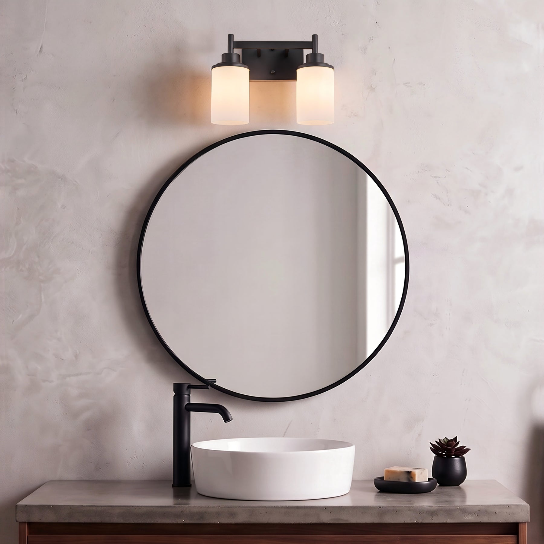 Modern Dark Brown 2-Light Vanity Wall Sconce with Opal Glass Shades Wall Mounted Fixture for Bathroom Mirror and Hallway
