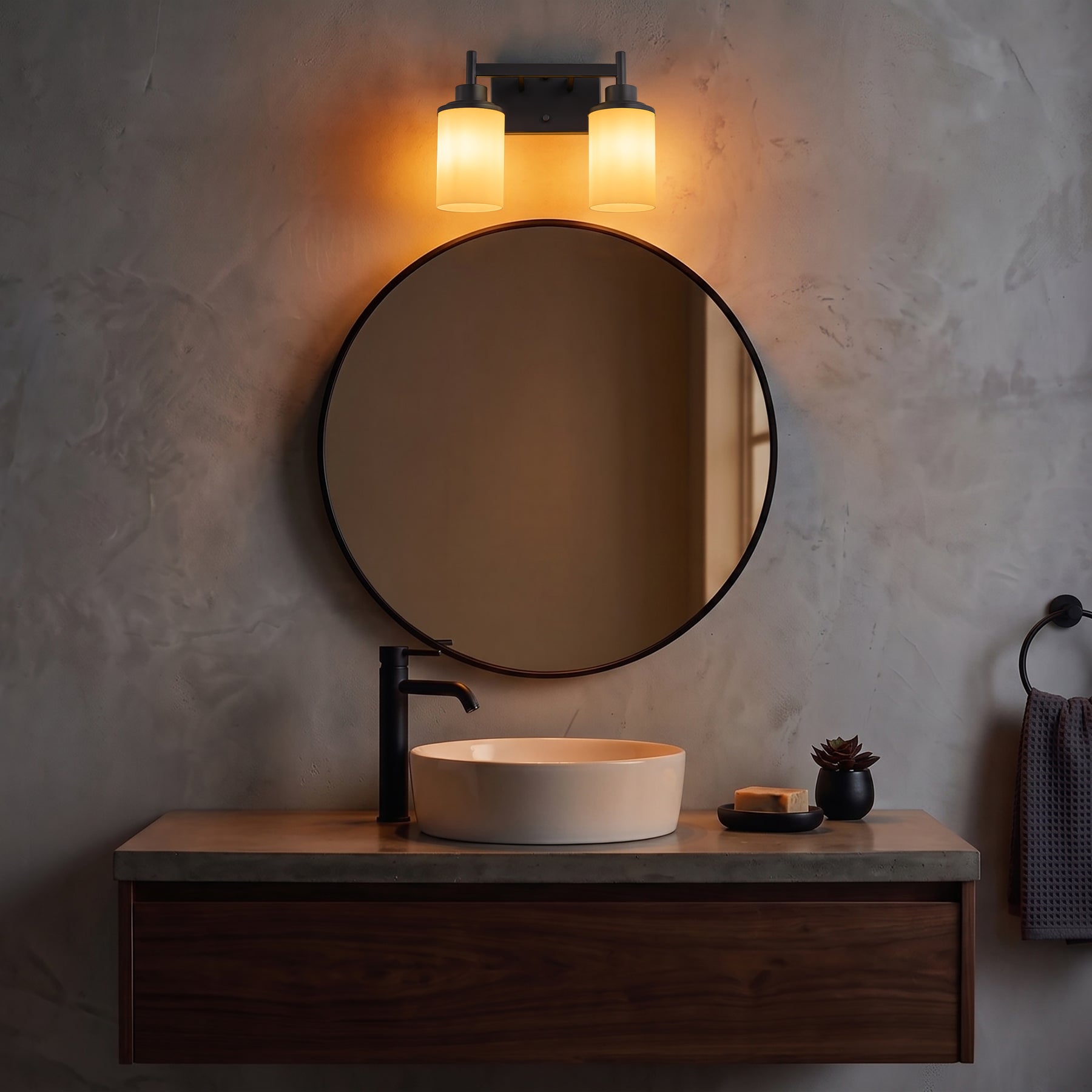 Modern Dark Brown 2-Light Vanity Wall Sconce with Opal Glass Shades Wall Mounted Fixture for Bathroom Mirror and Hallway
