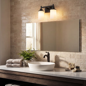 Modern Dark Brown 2-Light Vanity Wall Sconce with Opal Glass Shades Wall Mounted Fixture for Bathroom Mirror and Hallway