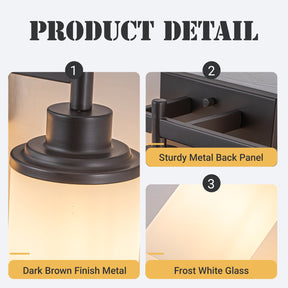 Modern 3-Light Bathroom Vanity Light, Dark Brown Wall Sconce with Opal Glass Shades 22 in. Wall Mounted Fixture for Mirror, Bathroom, Hallway