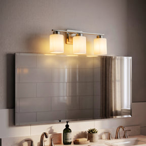 Modern Contemporary 3-Light Bathroom Vanity Light Satin Nickel Wall Sconce with Frosted Glass Shades 21-Inch Wall Mounted Fixture for Mirror Hallway