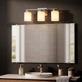 Modern Contemporary 3-Light Bathroom Vanity Light Satin Nickel Wall Sconce with Frosted Glass Shades 21-Inch Wall Mounted Fixture for Mirror Hallway
