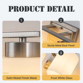 Modern Contemporary 4-Light Bathroom Vanity Light Satin Nickel Wall Sconce with Frosted Glass Shades 29-Inch Wall Mounted Fixture for Mirror Hallway