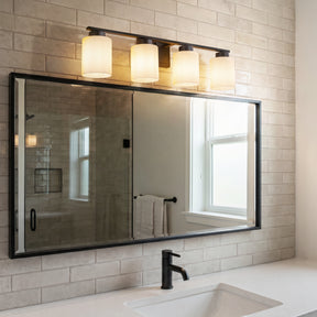 Modern Contemporary 4-Light Bathroom Vanity Light Dark Brown Wall Sconce with Frosted Glass Shades 29-Inch Wall Mounted Fixture for Mirror Hallway