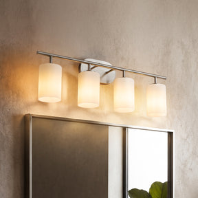 Modern Contemporary 28-Inch 4-Light Bathroom Vanity Wall Sconce with Satin Nickel Finish and Frosted Glass Shades for Bathroom, Laundry Room