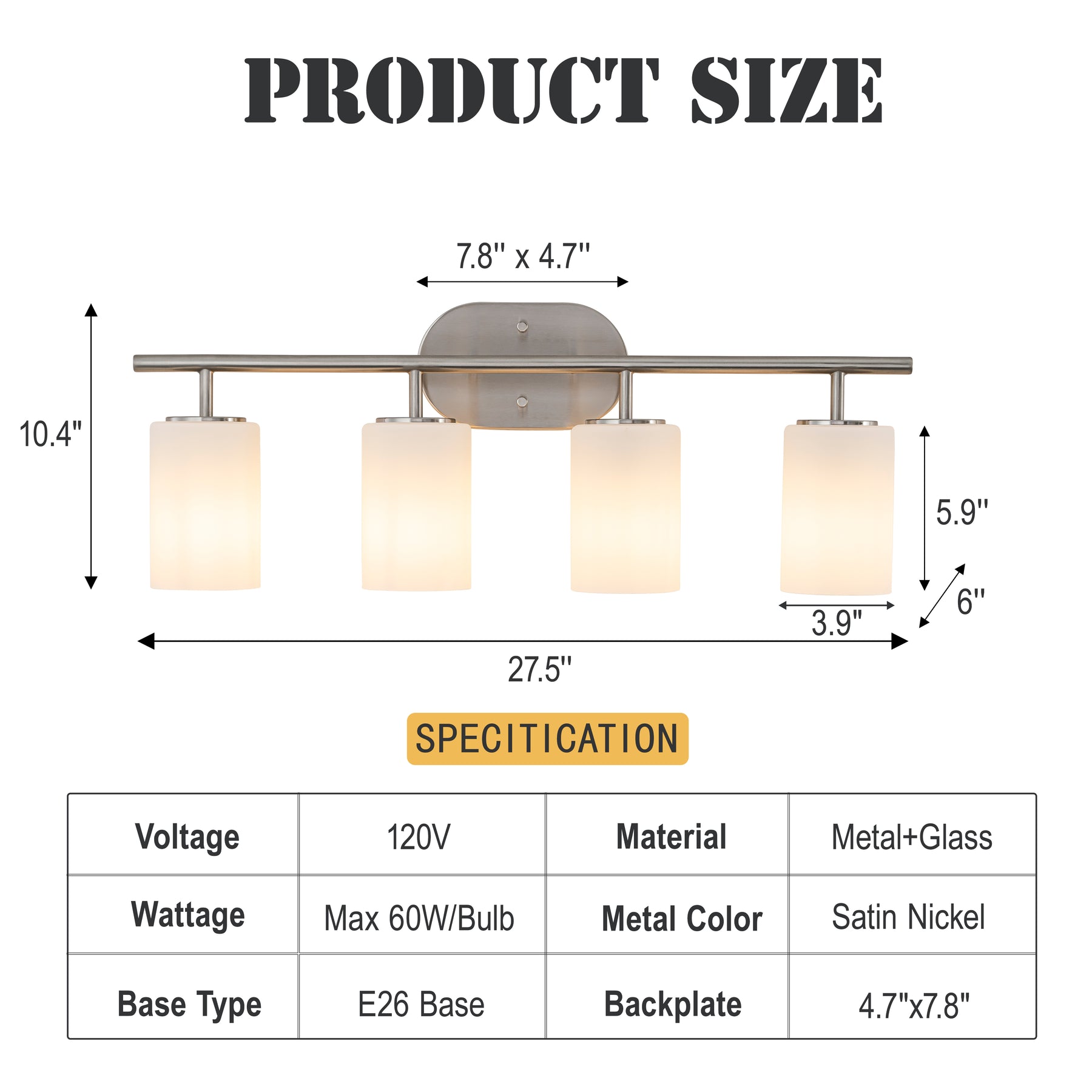 Modern Contemporary 28-Inch 4-Light Bathroom Vanity Wall Sconce with Satin Nickel Finish and Frosted Glass Shades for Bathroom, Laundry Room