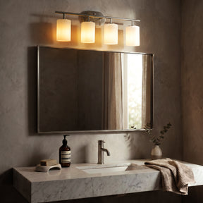Modern Contemporary 28-Inch 4-Light Bathroom Vanity Wall Sconce with Satin Nickel Finish and Frosted Glass Shades for Bathroom, Laundry Room