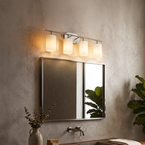 Modern Contemporary 28-Inch 4-Light Bathroom Vanity Wall Sconce with Satin Nickel Finish and Frosted Glass Shades for Bathroom, Laundry Room