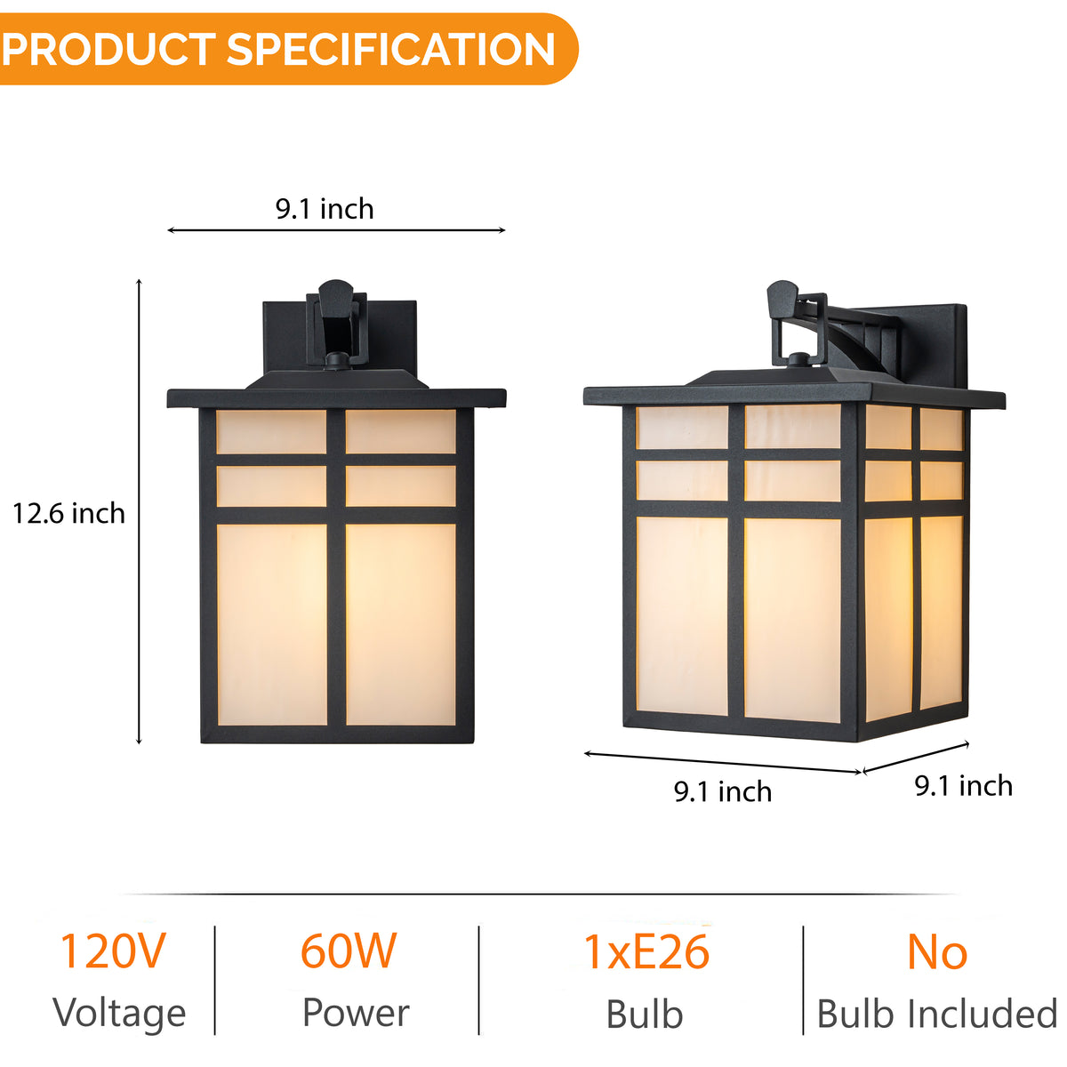 1-Light H13 in. Modern Farmhouse Black Outdoor Wall Lantern with Frosted Glass Exterior Wall Sconce for Porch Entryway Garage