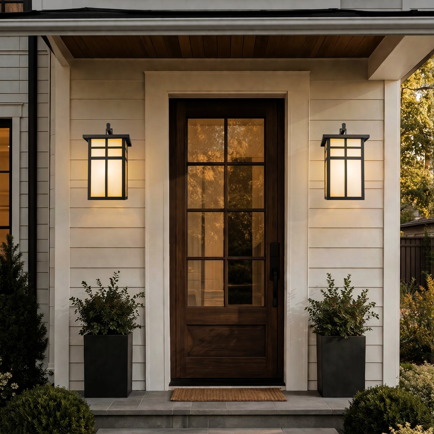 3-Light H18 in Large Modern Farmhouse Black Outdoor Wall Lantern With Frosted Glass Exterior Wall Light for Garage Entryway Porch