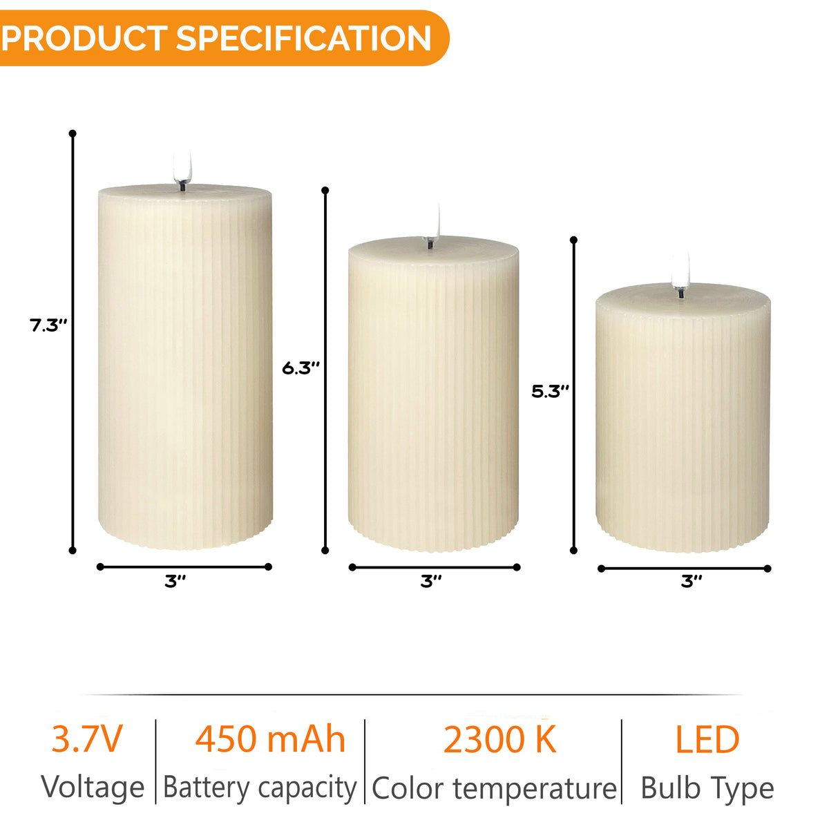 Set of 3 Real Wax White Candle USB-C Rechargeable Flameless LED Pillar Candle with Remote Control, Timer and Dimmable Flickering Light