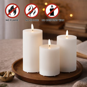Set of 3 Real Wax White Candle USB-C Rechargeable Flameless LED Pillar Candle with Remote Control, Timer and Dimmable Flickering Light