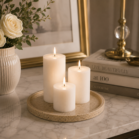 Set of 3 Real Wax White Candle USB-C Rechargeable Flameless LED Pillar Candle with Remote Control, Timer and Dimmable Flickering Light