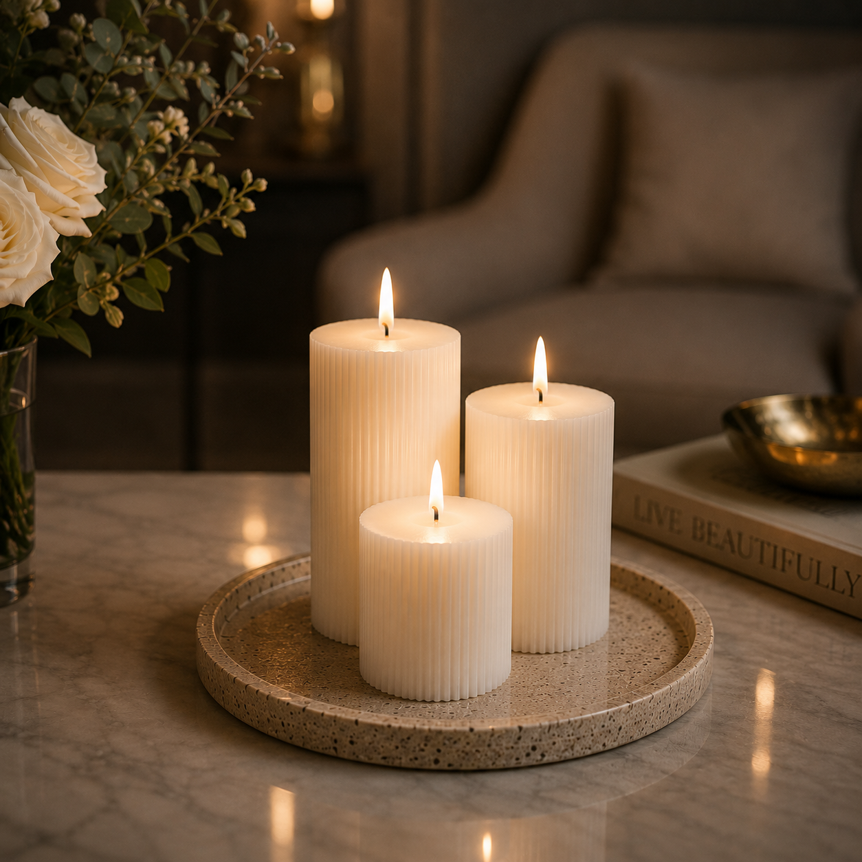 Set of 3 Real Wax White Candle USB-C Rechargeable Flameless LED Pillar Candle with Remote Control, Timer and Dimmable Flickering Light