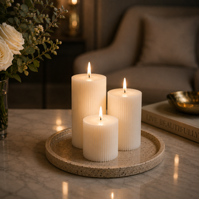 Set of 3 Real Wax White Candle USB-C Rechargeable Flameless LED Pillar Candle with Remote Control, Timer and Dimmable Flickering Light