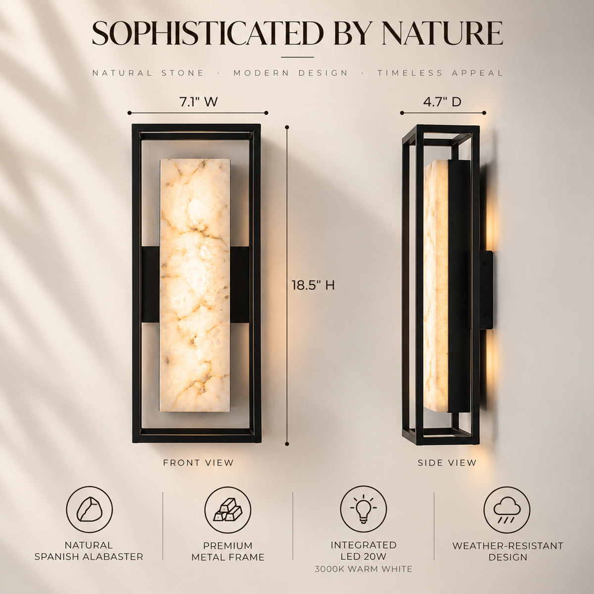 Spanish Alabaster Architectural  LED Wall Sconces — Set of 2