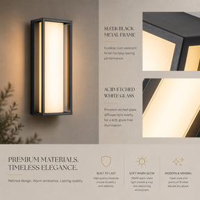 H15" Modern Outdoor Integrated LED Wall Sconce Set of 2 with Acid-Etched White Glass