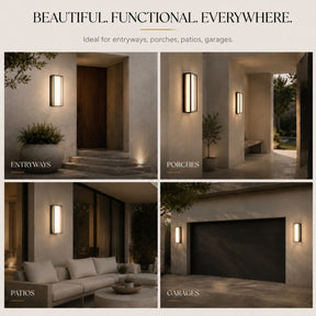 H15" Modern Outdoor Integrated LED Wall Sconce Set of 2 with Acid-Etched White Glass