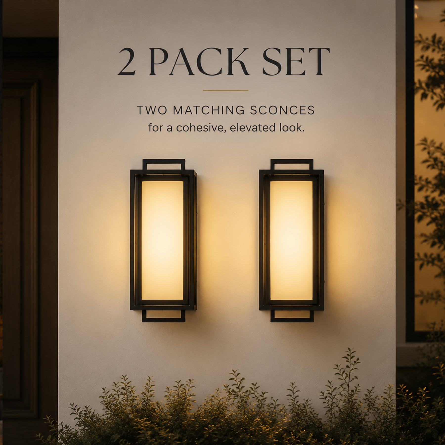 Architectural Outdoor Integrated LED Wall Sconce Set of 2 with Layered Frame and Acid-Etched White Glass