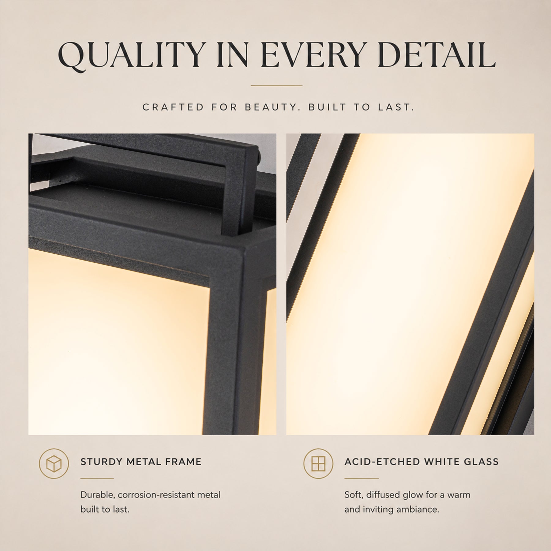 Architectural Outdoor Integrated LED Wall Sconce Set of 2 with Layered Frame and Acid-Etched White Glass