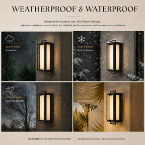 Architectural Outdoor Integrated LED Wall Sconce Set of 2 with Layered Frame and Acid-Etched White Glass