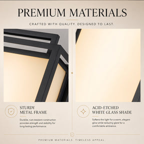 Large Architectural Outdoor Integrated LED Wall Sconce Set of 2 with Layered Frame and Acid-Etched White Glass