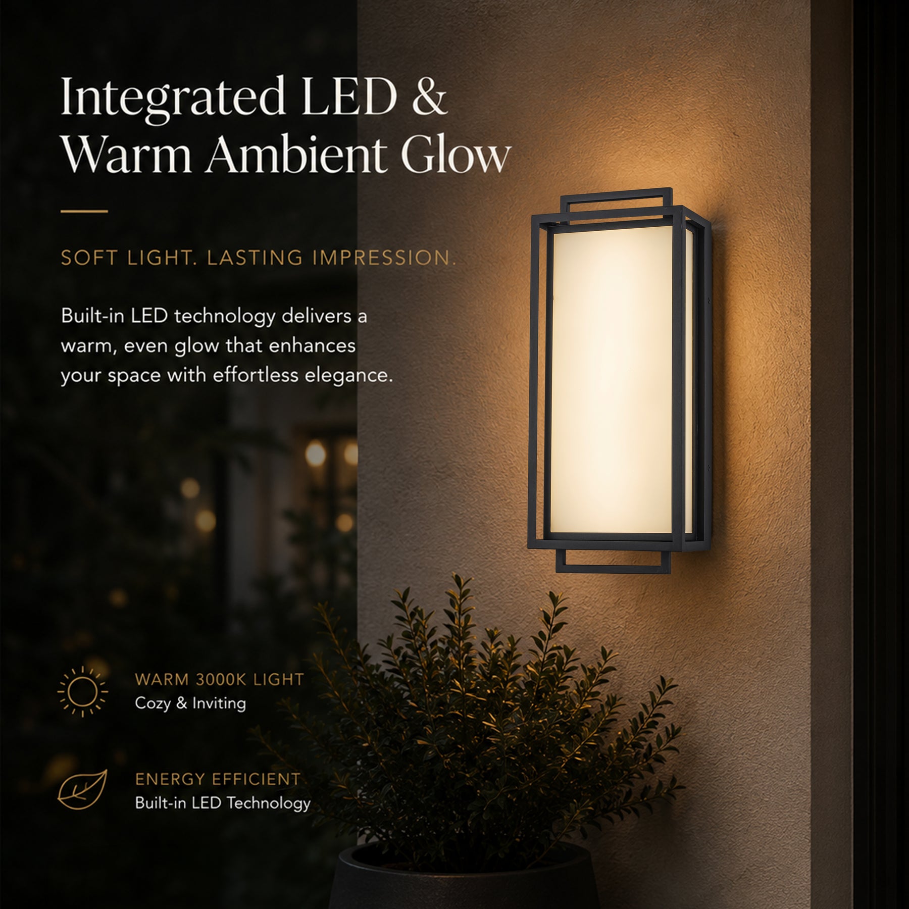 Large Architectural Outdoor Integrated LED Wall Sconce Set of 2 with Layered Frame and Acid-Etched White Glass